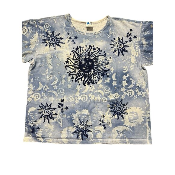 Vtg EZL Sun Moon Stars All Over Print Shirt USA Psychedelic Celestial 90s - Picture 1 of 11